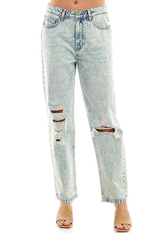BLUE AGE - COTTON STRAIGHT CUT WITH KNEE DESTRUCTION JEAN