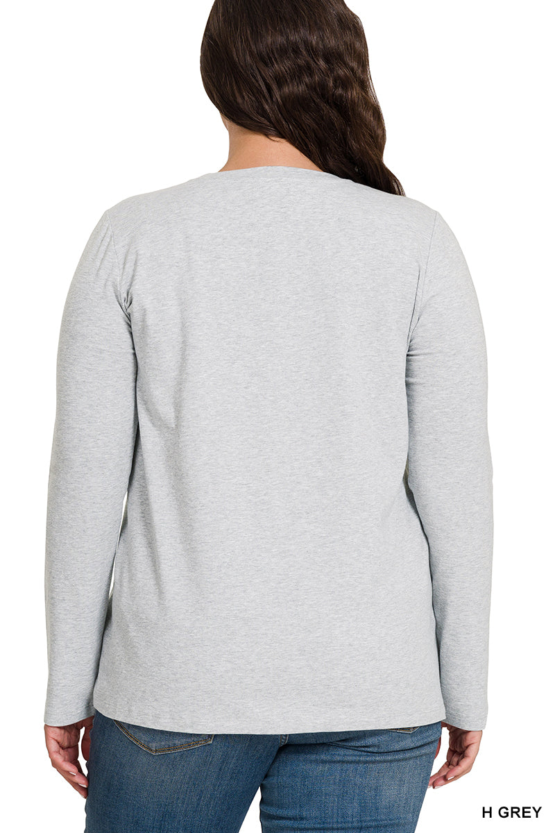 Plus Cotton Crew Neck Long Sleeve T-shirt