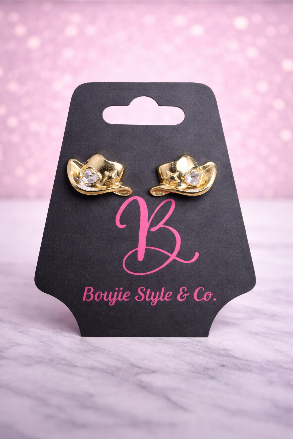 Golden Star Cowgirl Hat Stud Earrings