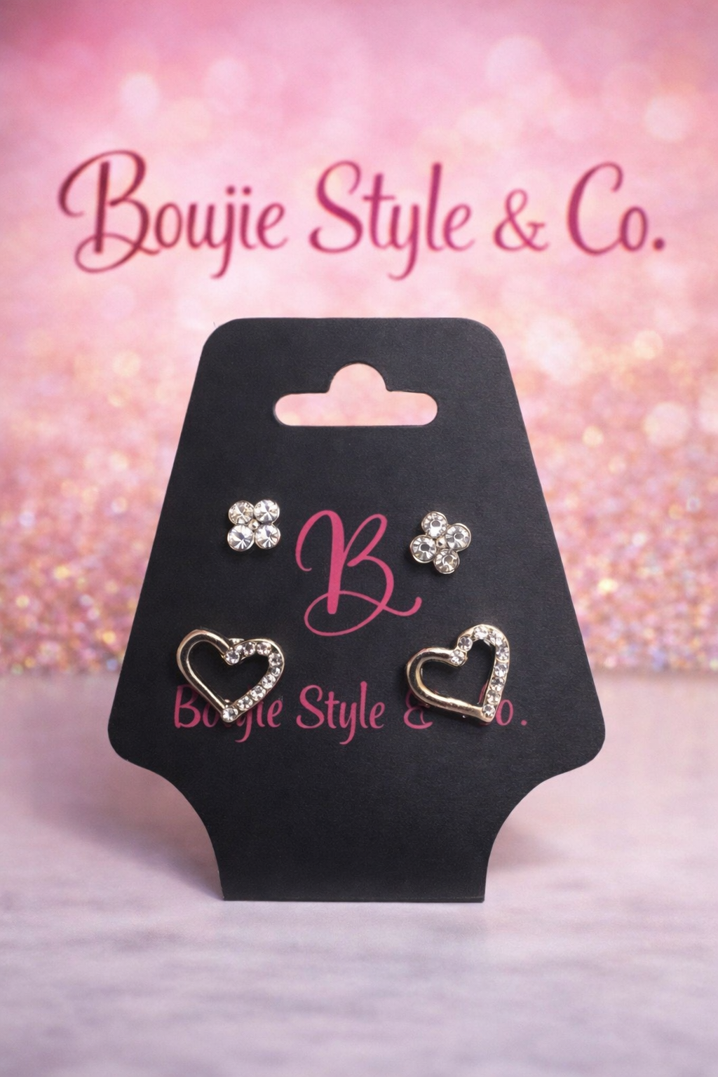 Heart & Bloom Sparkle Stud Earrings