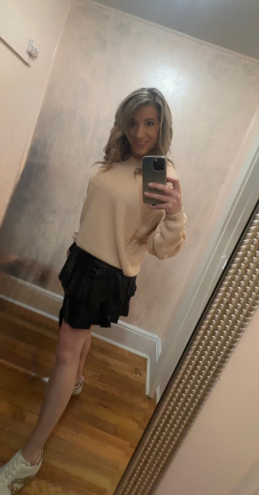 Very J Tiered Leather Skirt