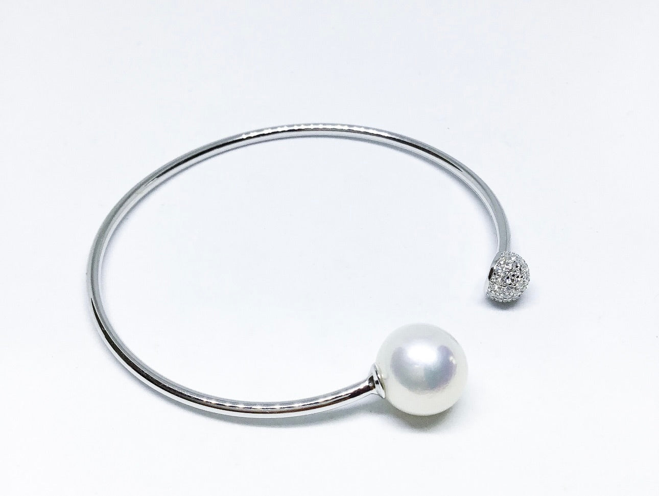 Pearl & Crystal Ball Open Cuff Bracelet