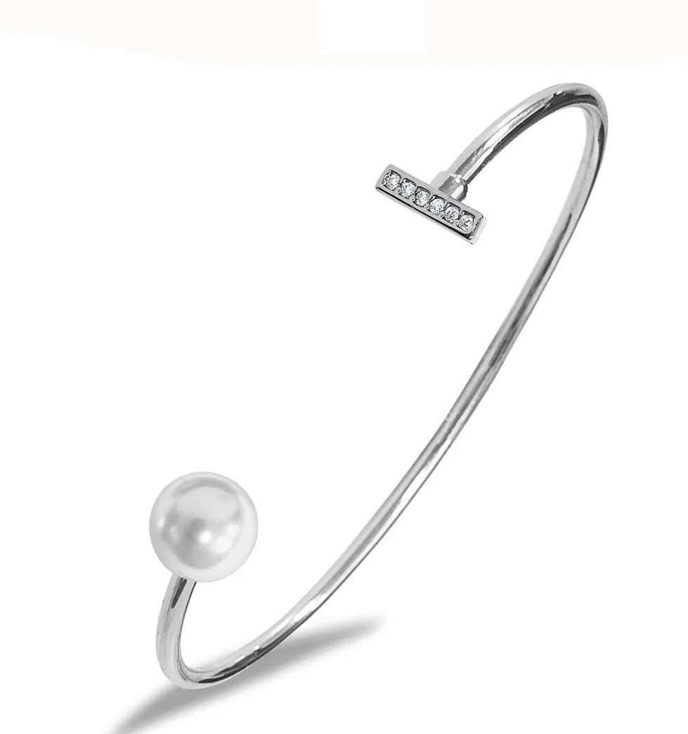 Pearl Crystal Open Cuff Bracelet