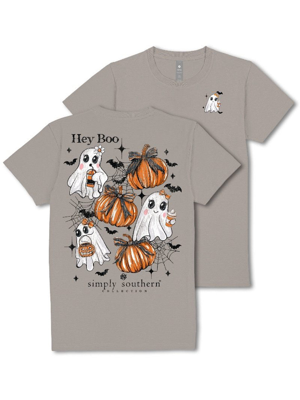 Short Sleeve "Hey Boo" Ghosts and Pumpkins T-Shirt