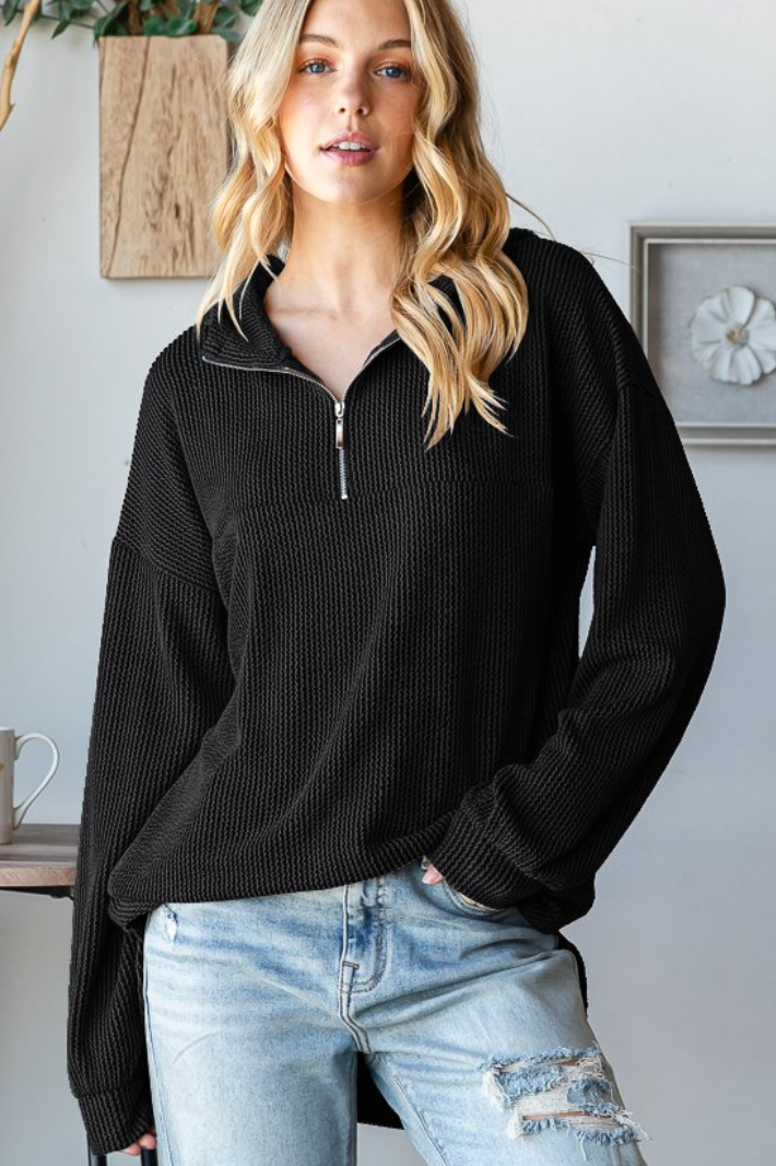 Ribbed Hoodie Half Zip