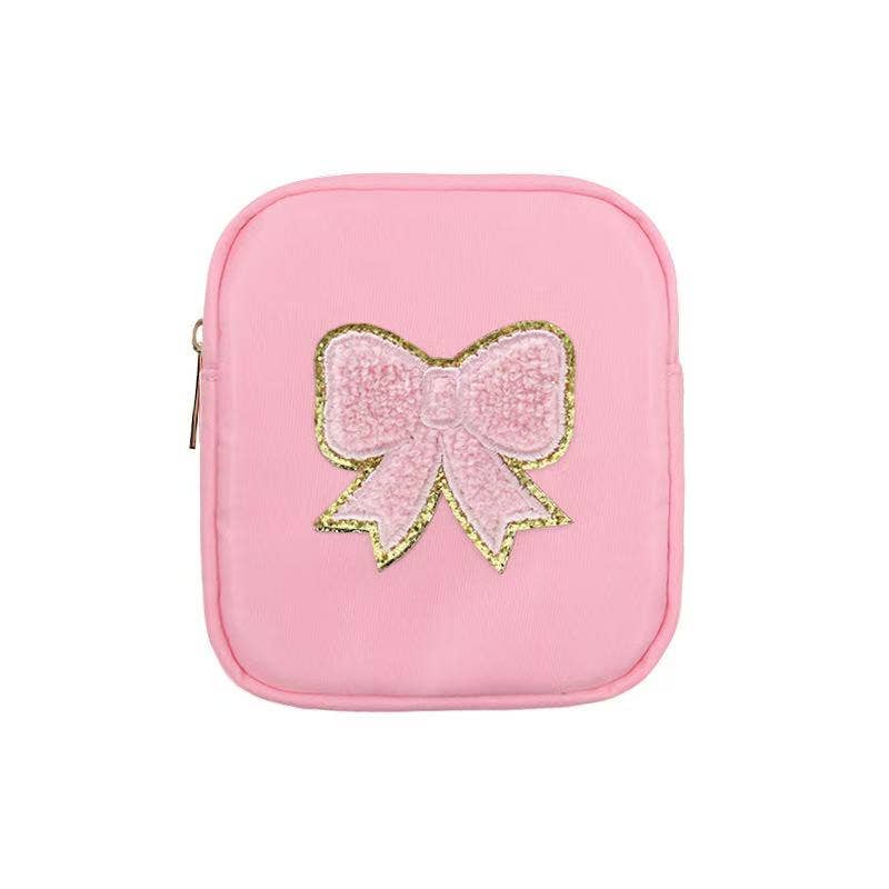 Mavi Bandz - Varsity Collection Nylon Cosmetic Bag Pink Bow Chenille