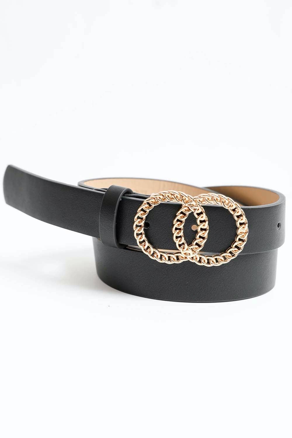 Leto Accessories - Double Chain Ring Buckle Belt - Perfect Golden Accessory