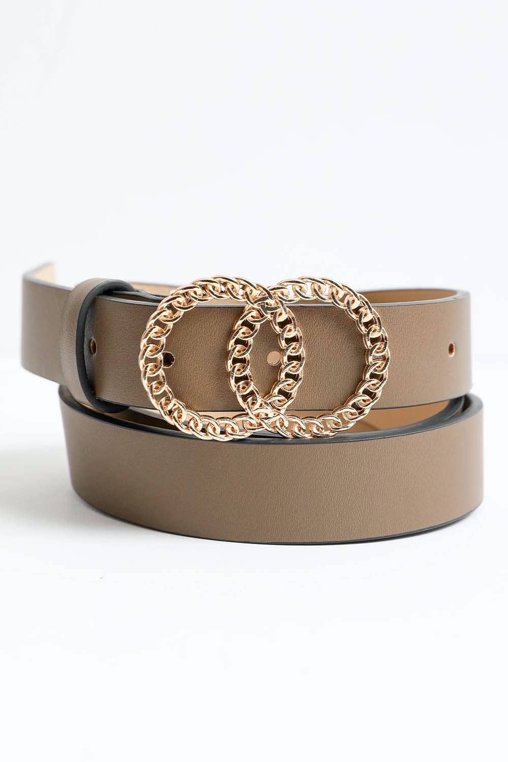 Leto Accessories - Double Chain Ring Buckle Belt - Perfect Golden Accessory