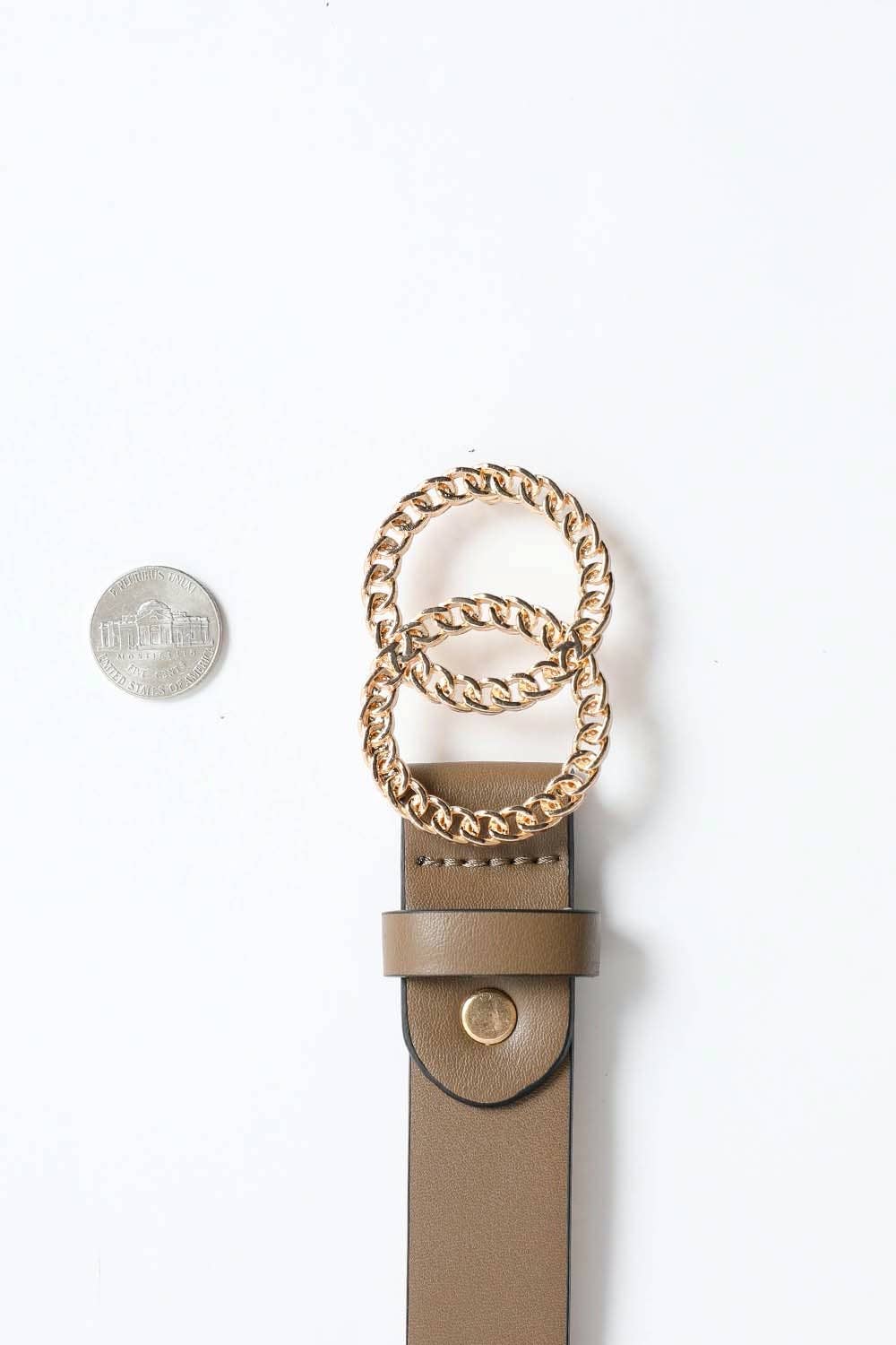 Leto Accessories - Double Chain Ring Buckle Belt - Perfect Golden Accessory