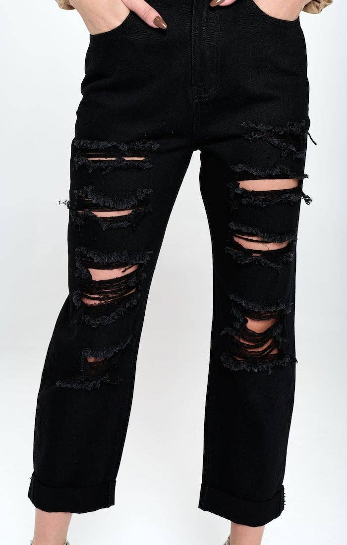 BLUE AGE - HIGH RISE RIPPED BOYFRIEND JEANS JP-1134H