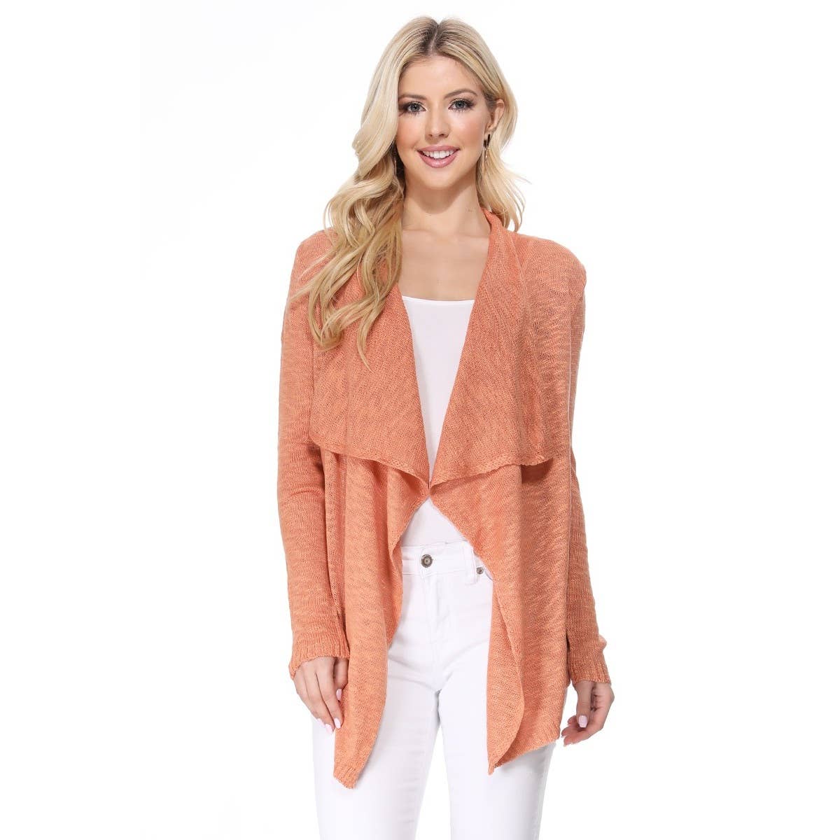 Mak - Long Sleeve Soft Sheer Slub Open Front  Cardigan MK8080
