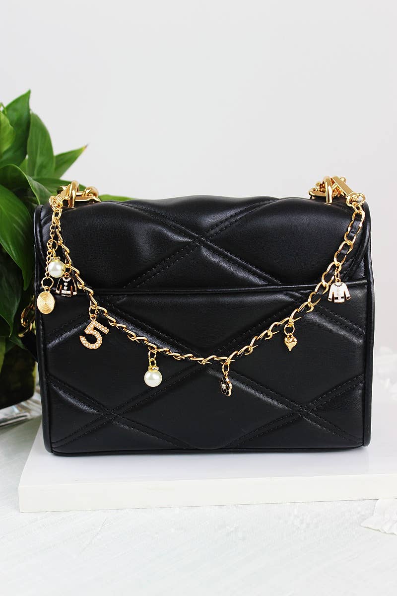 Leto Accessories - Inspired Pearl&Leather Interwoven Bag Charm Chain Strap
