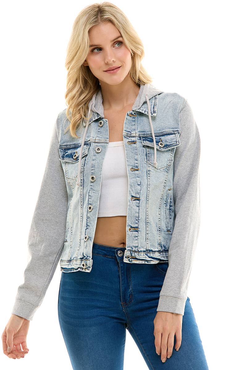 BLUE AGE - Stretch Denim Hoodie Full Zip Trucker Jacket