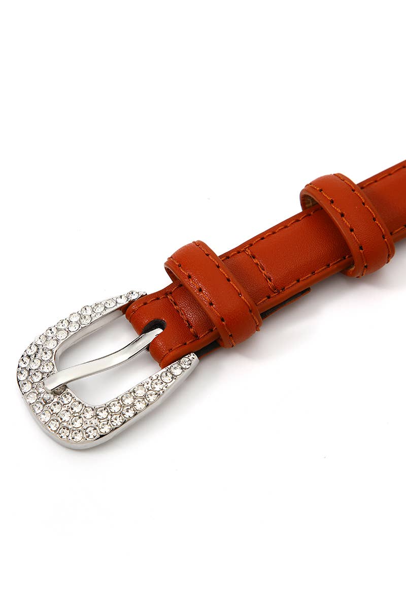 Leto Accessories - Rhinestone Skinny Western Glam Belt