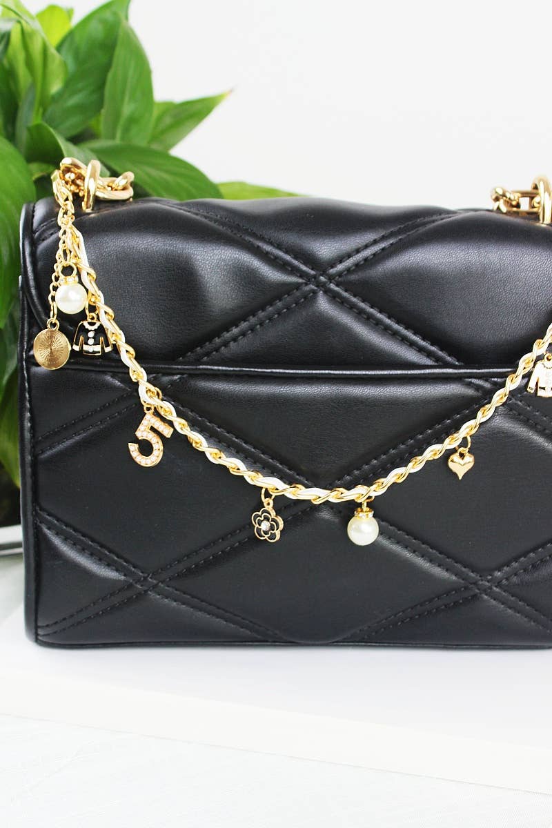Leto Accessories - Inspired Pearl&Leather Interwoven Bag Charm Chain Strap