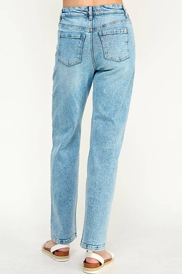 BLUE AGE - DISTRESSED  HIGH RISE STRETCH MOM JEANS