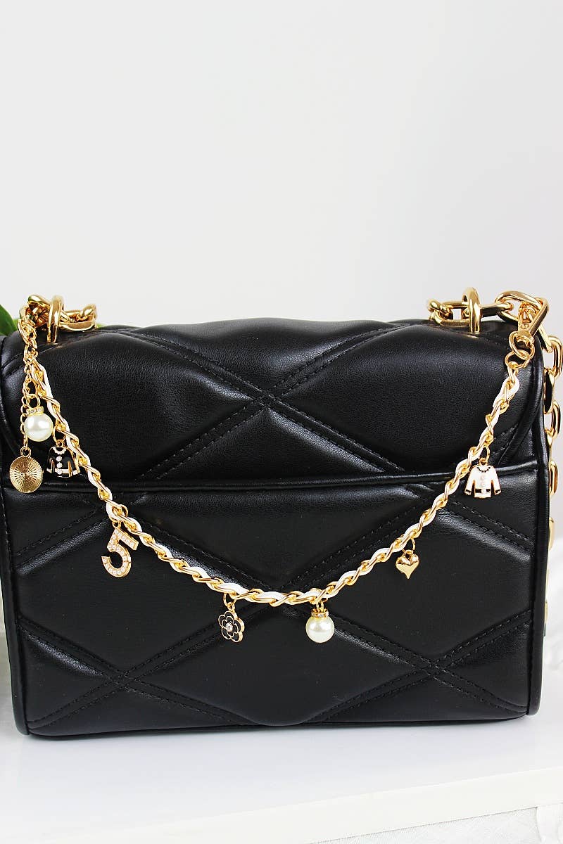 Leto Accessories - Inspired Pearl&Leather Interwoven Bag Charm Chain Strap
