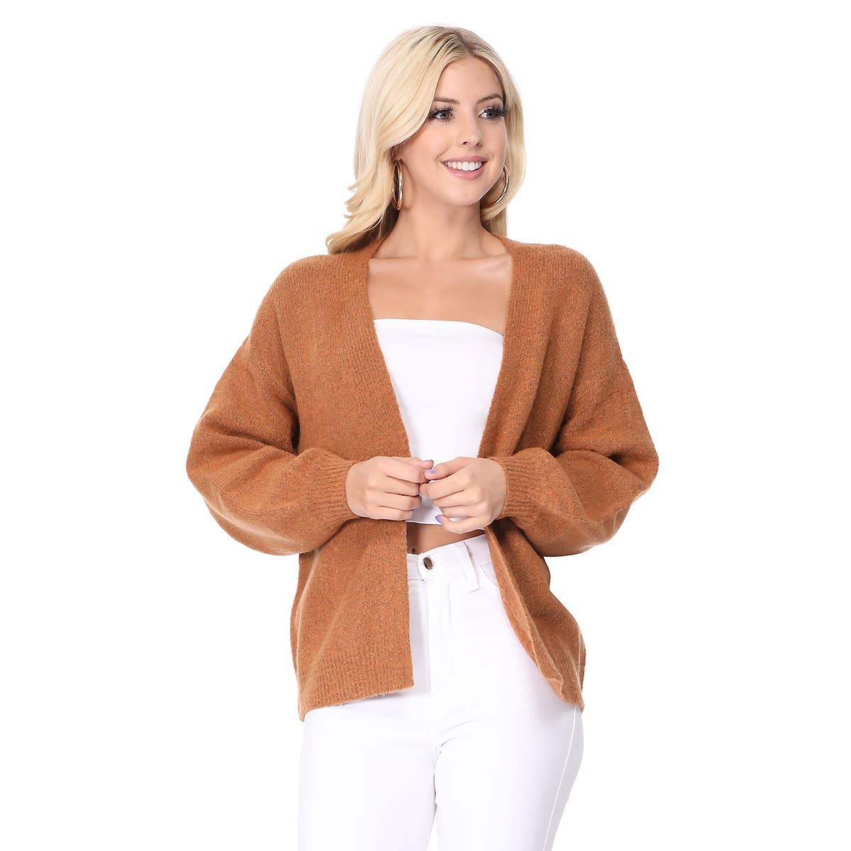 Mak - Bubble Bell Sleeve Chunky Open Sweater Cardigan MK8235