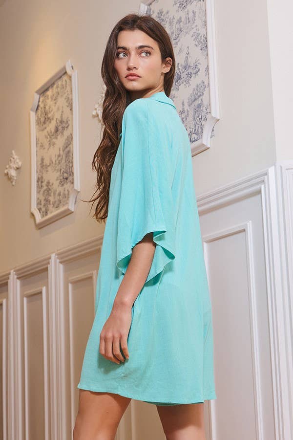 Breezy Days Blue Linen Oversize Button Up Romper