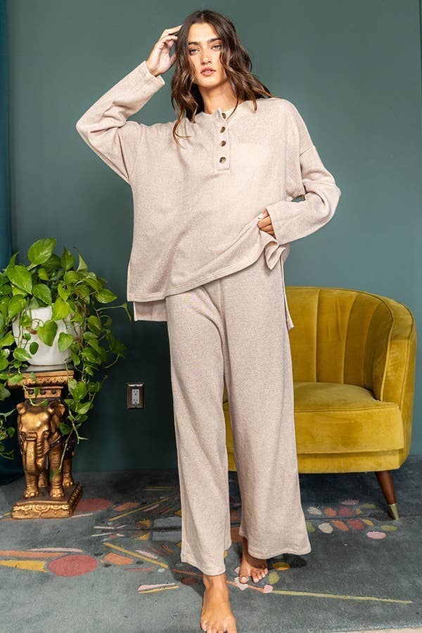 Solid Blushed Knit Oversize Henley Top