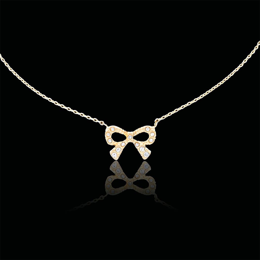 Thin Linear Bow Ribbon Pendant Necklace