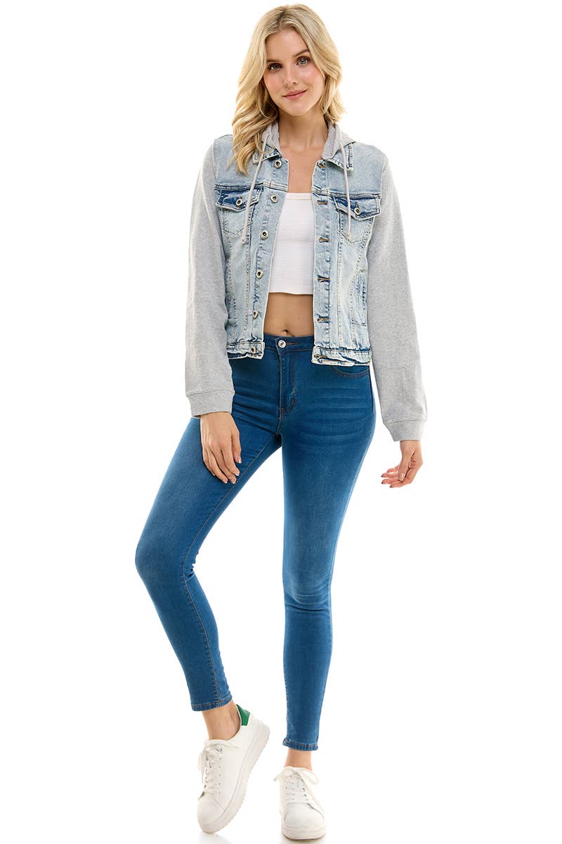 BLUE AGE - Stretch Denim Hoodie Full Zip Trucker Jacket