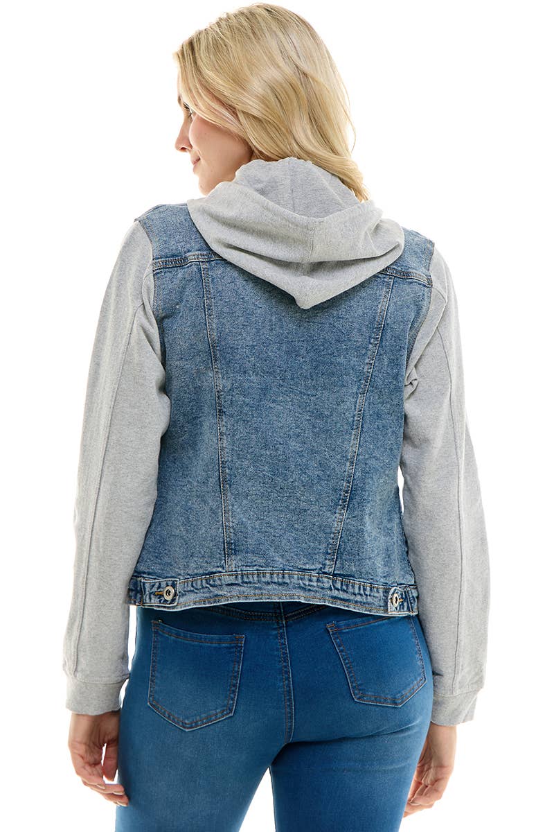BLUE AGE - Stretch Denim Hoodie Full Zip Trucker Jacket