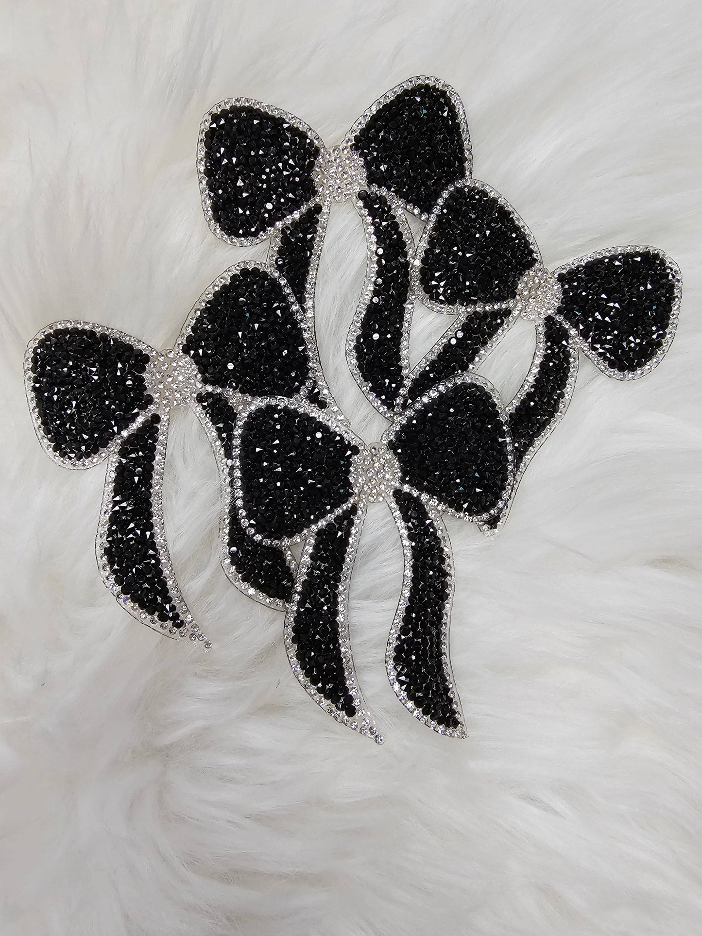 Scratch Decor - Rhinestone Bow with Silver Outline and Black Iron-on Patch