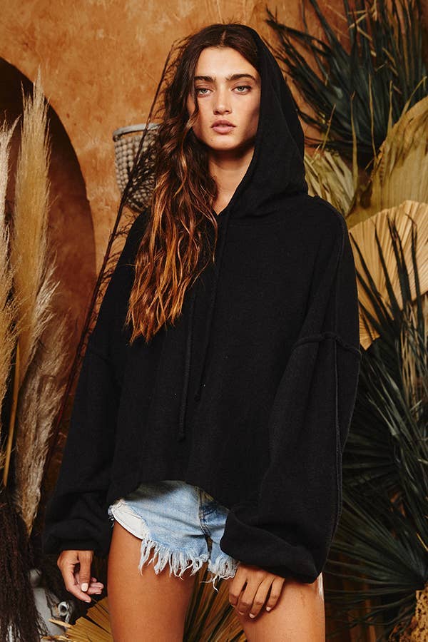 Raw Edge Details Oversize Hoodie Top