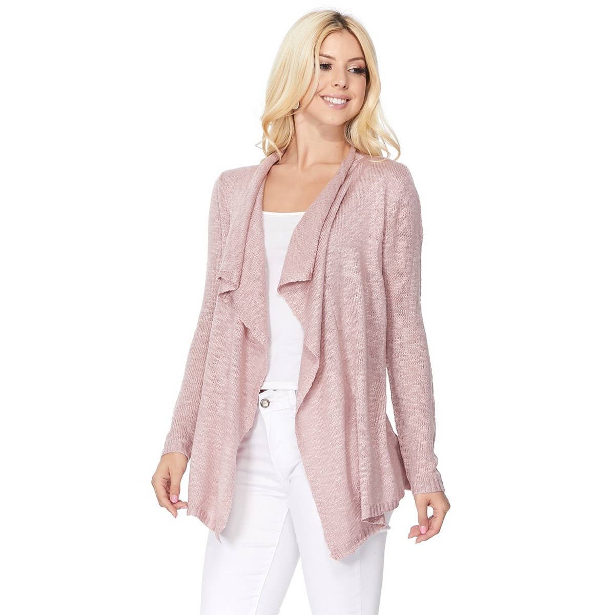 Mak - Long Sleeve Soft Sheer Slub Open Front  Cardigan MK8080