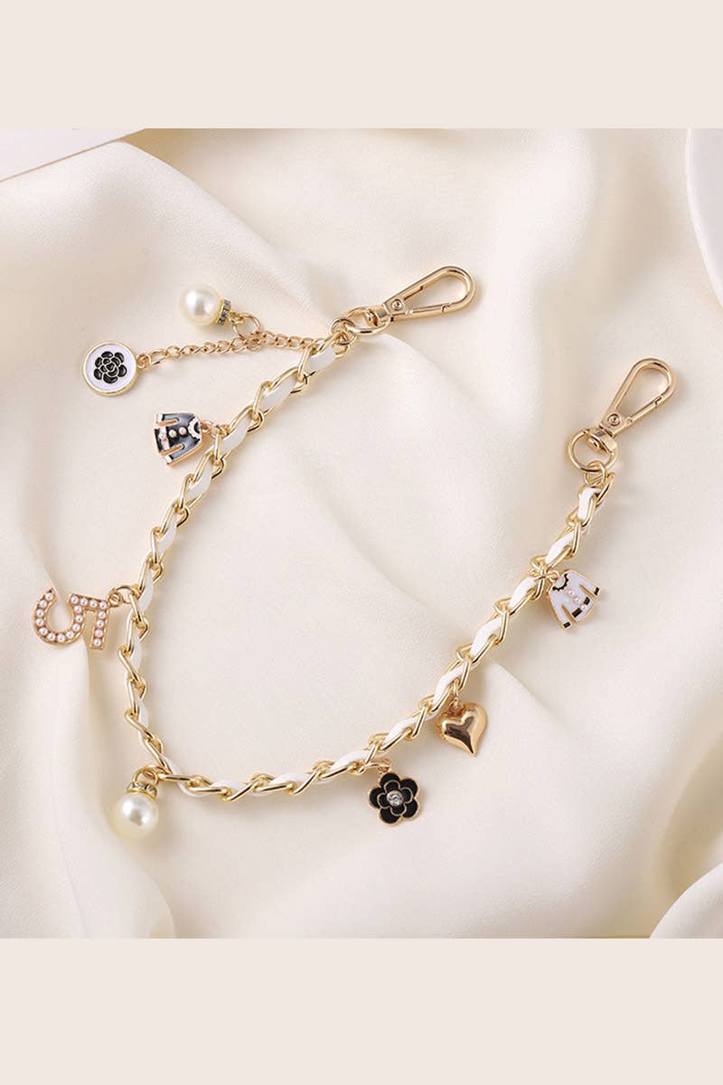 Leto Accessories - Inspired Pearl&Leather Interwoven Bag Charm Chain Strap