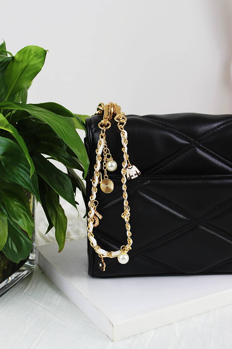 Leto Accessories - Inspired Pearl&Leather Interwoven Bag Charm Chain Strap