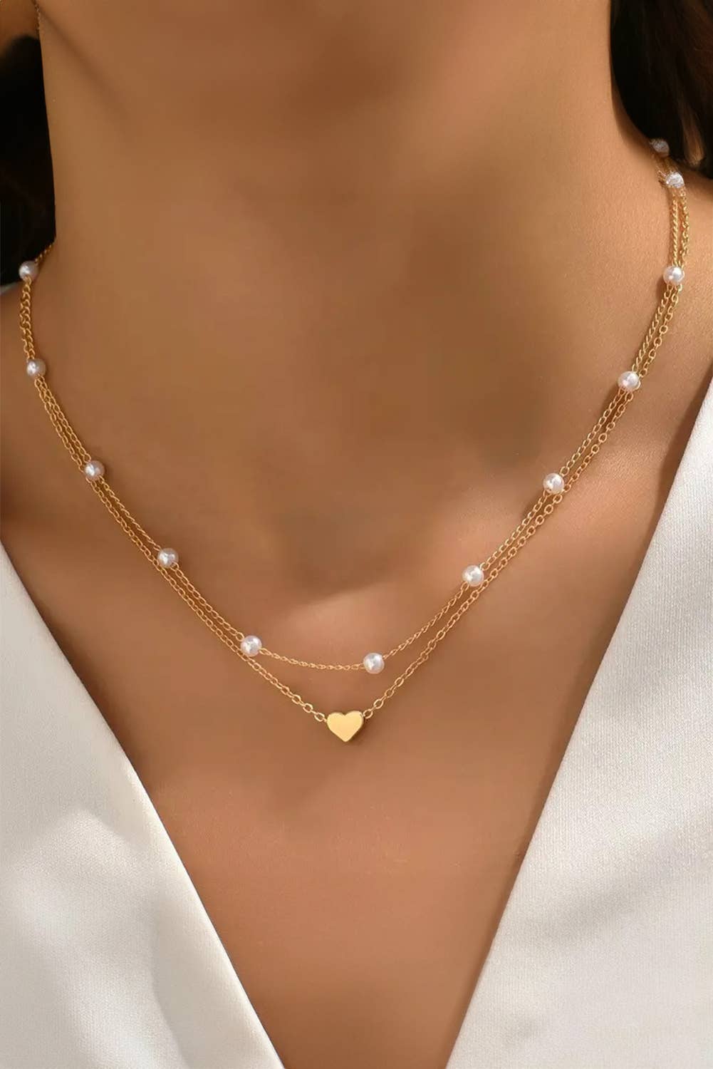 Heart &  Pearl Detail 2pc Layered Necklace