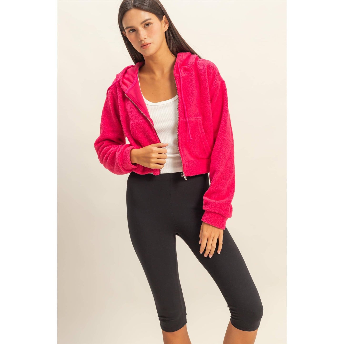 HYFVE - Sherpa Cropped Zip Up Hoodie