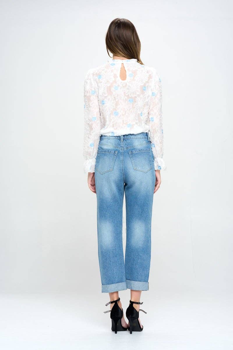 BLUE AGE - HIGH RISE RIPPED BOYFRIEND JEANS JP-1134H