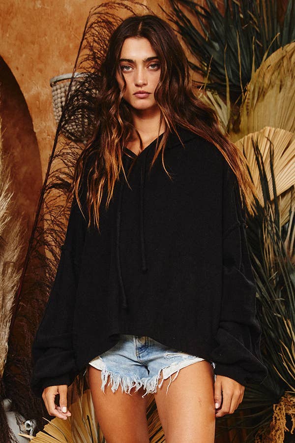 Raw Edge Details Oversize Hoodie Top