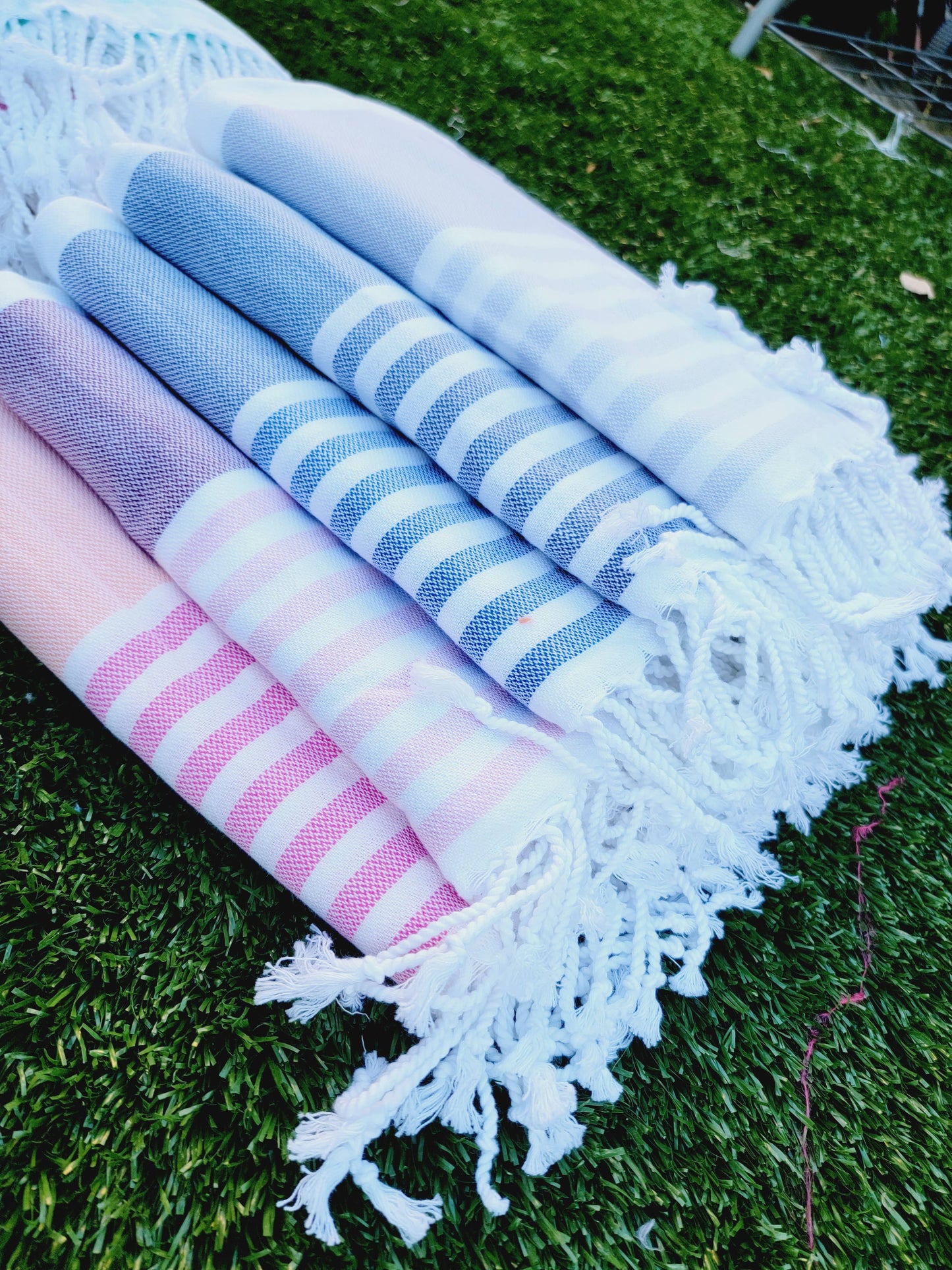 EBRU Home - 10 Beach Towel set, Assorted sand free Towel, Cabana Stripe