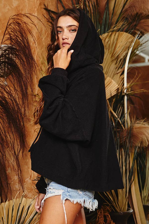 Raw Edge Details Oversize Hoodie Top