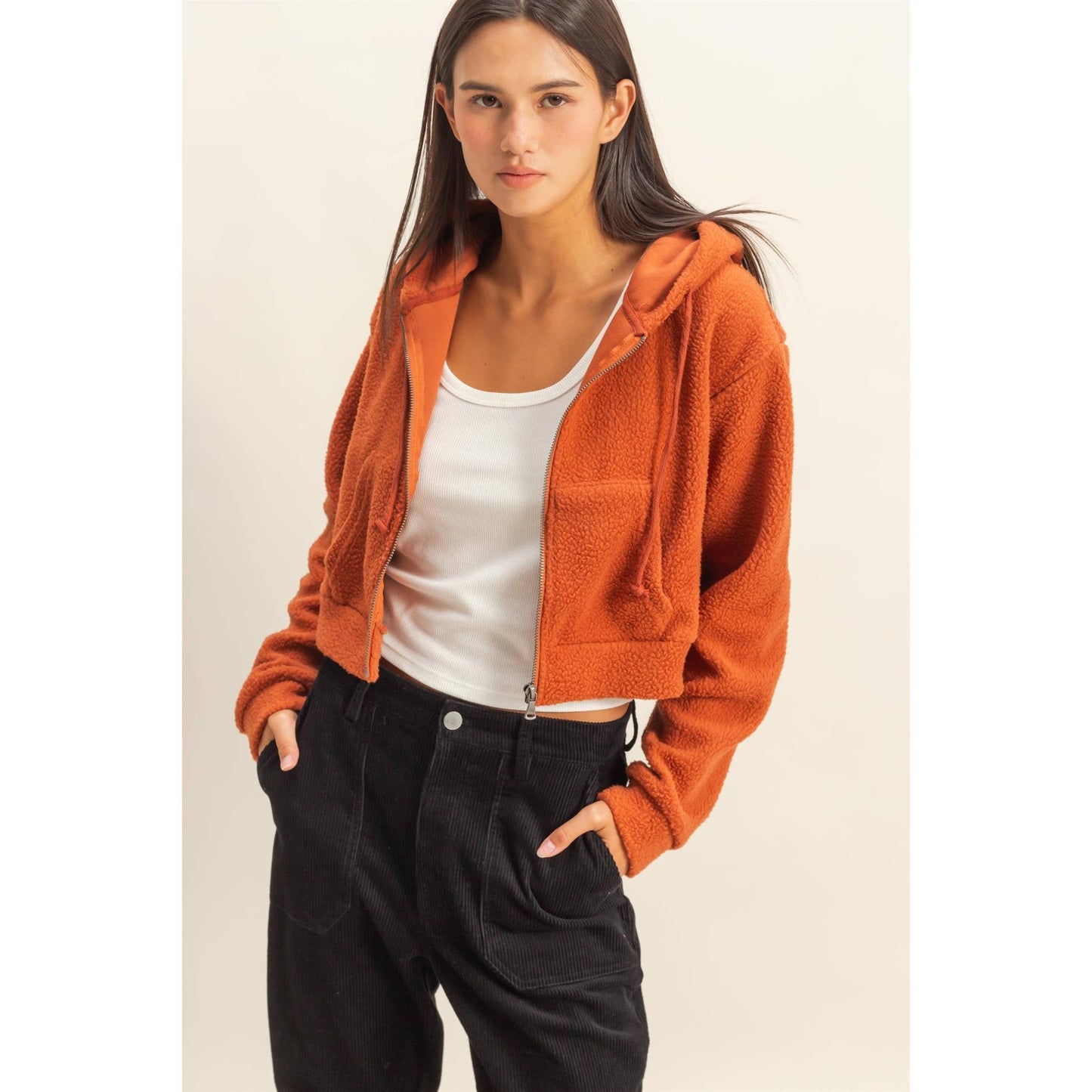HYFVE - Sherpa Cropped Zip Up Hoodie