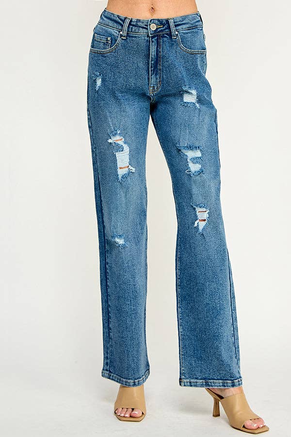 BLUE AGE - DISTRESSED  HIGH RISE STRETCH MOM JEANS
