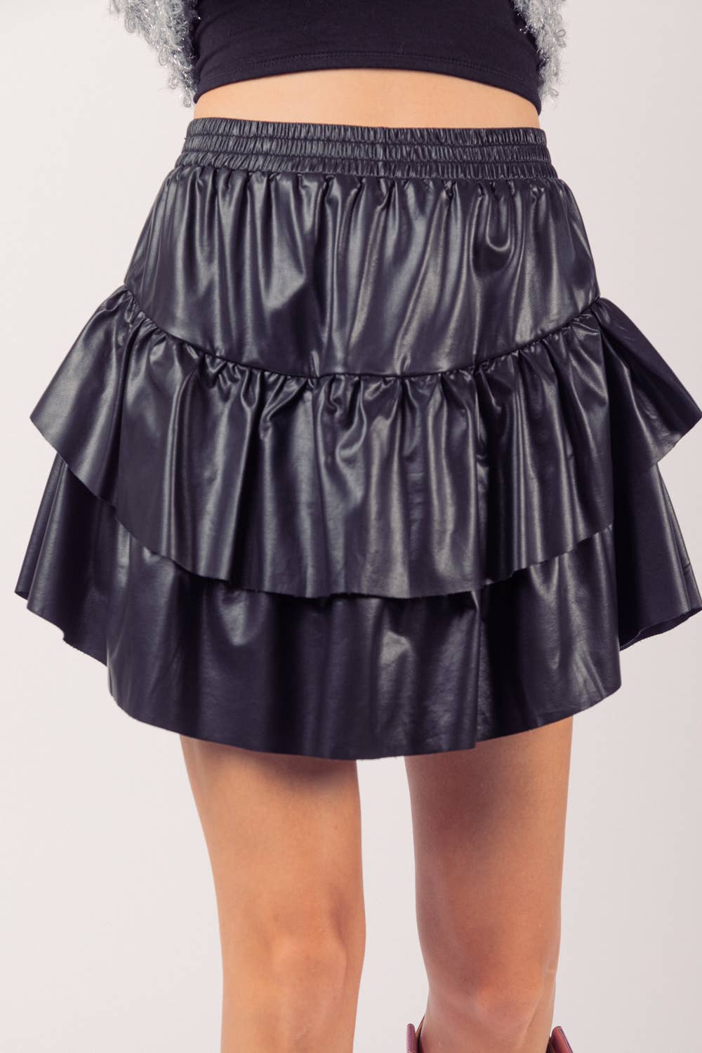 Very J Tiered Leather Skirt