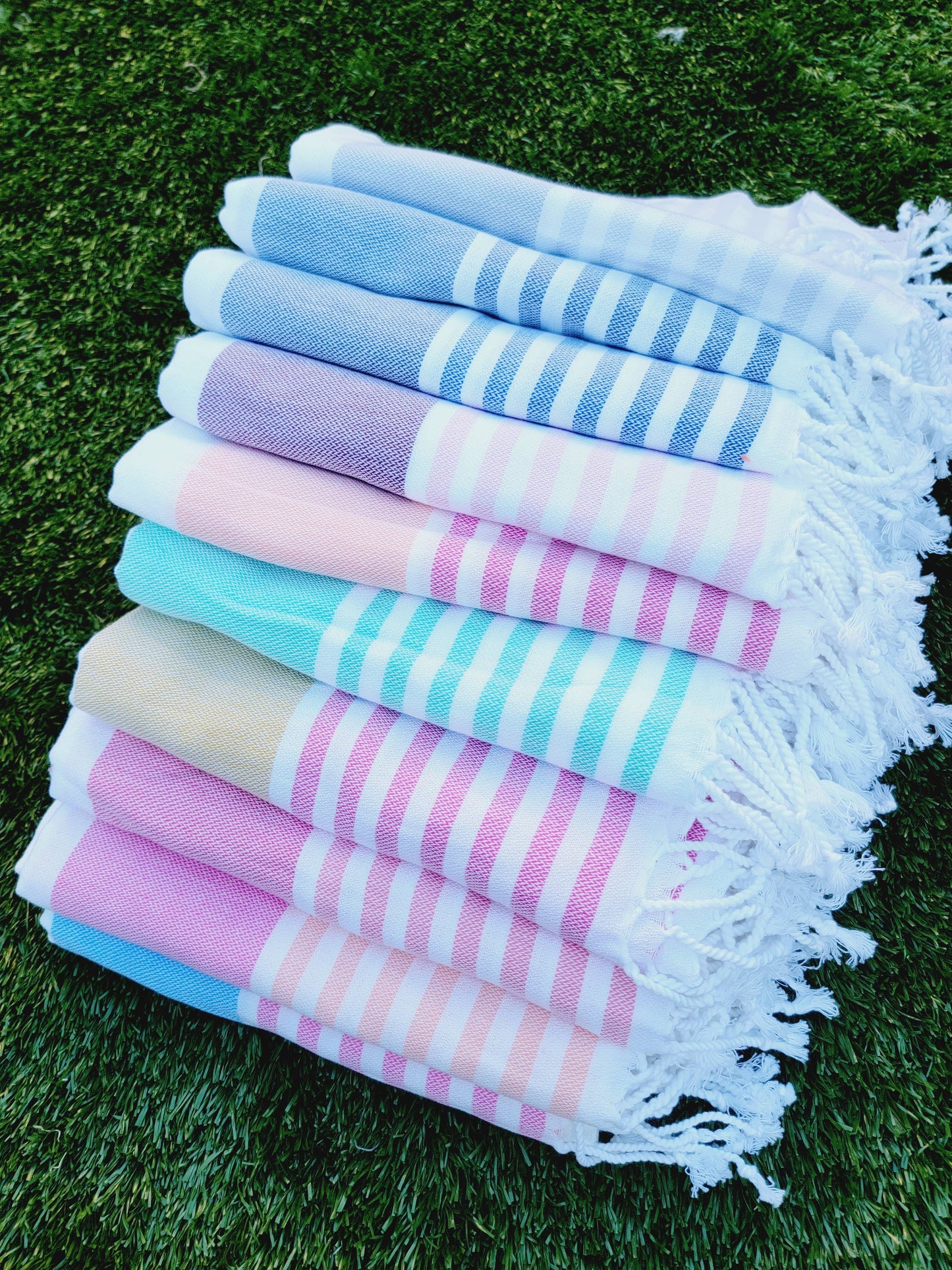 EBRU Home - 10 Beach Towel set, Assorted sand free Towel, Cabana Stripe