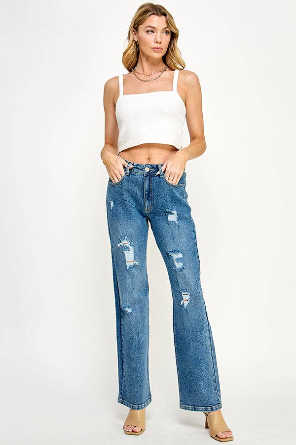 BLUE AGE - DISTRESSED  HIGH RISE STRETCH MOM JEANS
