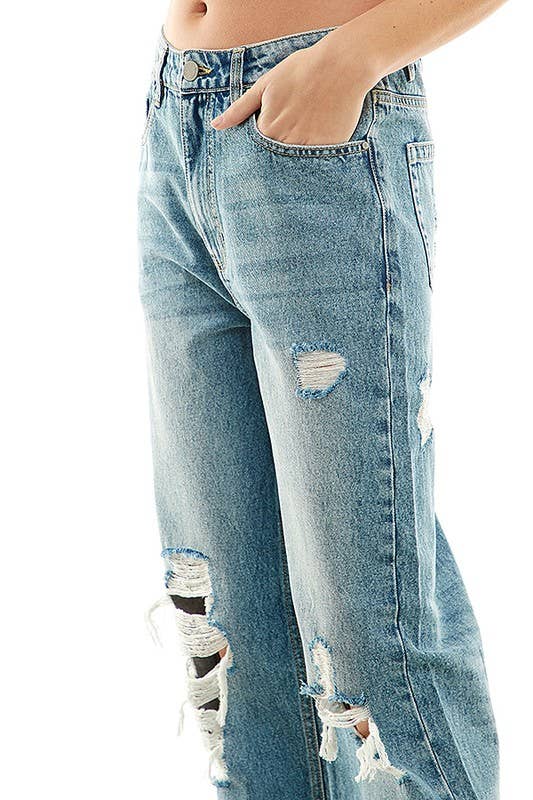 BLUE AGE - COTTON STRAIGHT CUT WITH KNEE DESTRUCTION JEAN