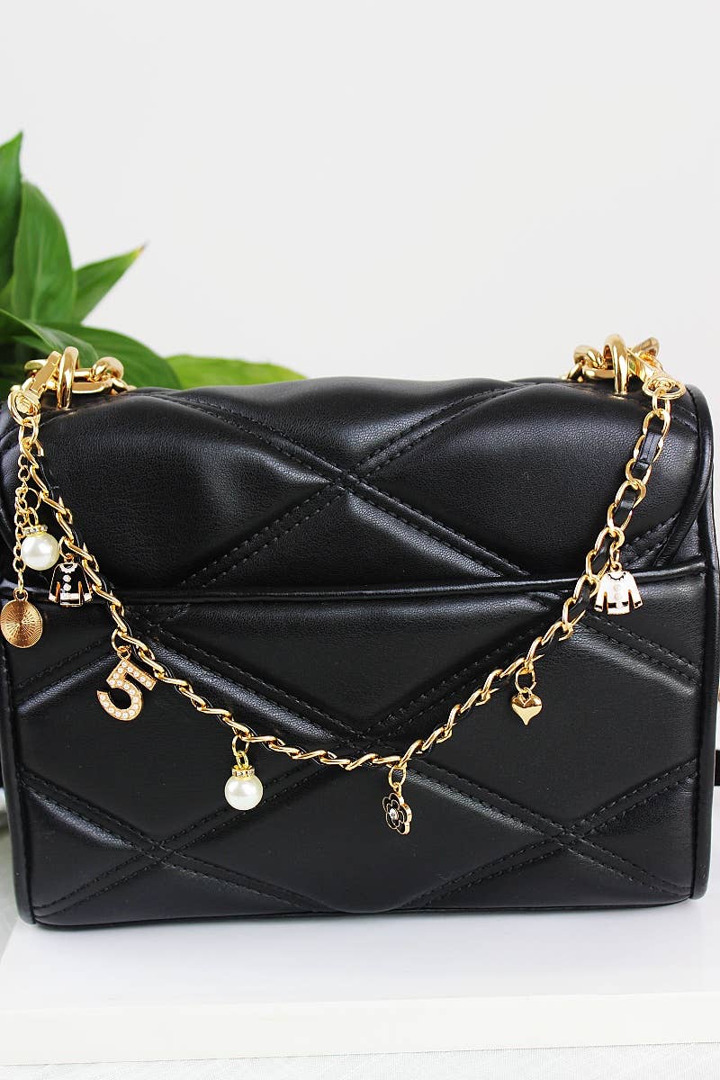 Leto Accessories - Inspired Pearl&Leather Interwoven Bag Charm Chain Strap