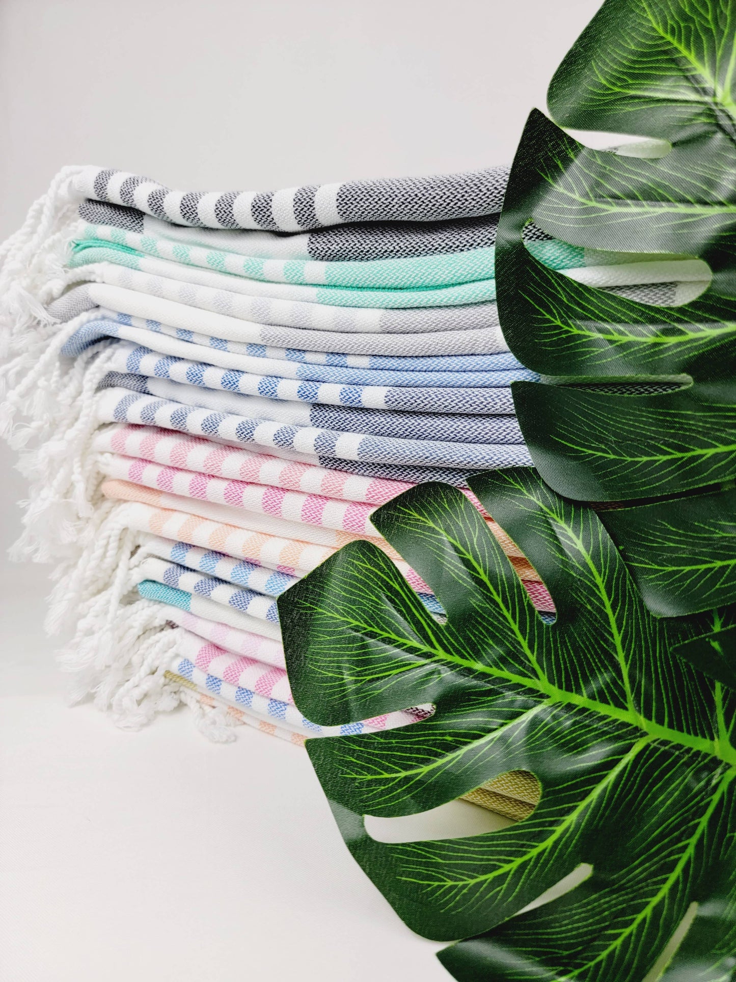 EBRU Home - 10 Beach Towel set, Assorted sand free Towel, Cabana Stripe