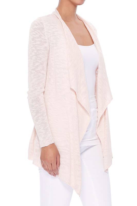 Mak - Long Sleeve Soft Sheer Slub Open Front  Cardigan MK8080