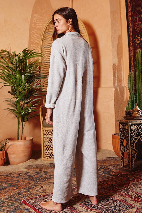 Bucketlist French Terry Boxy Button Up Jumpsuit