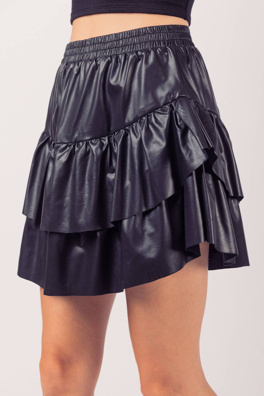 Very J Tiered Leather Skirt