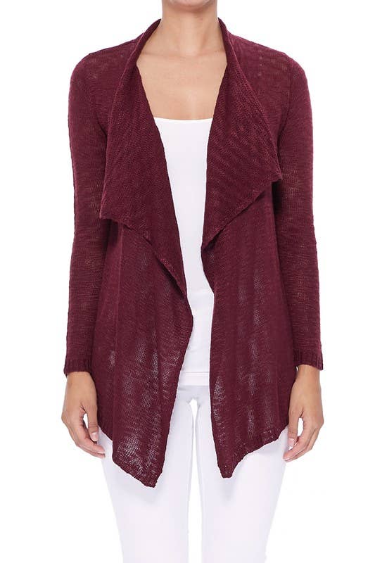 Mak - Long Sleeve Soft Sheer Slub Open Front  Cardigan MK8080